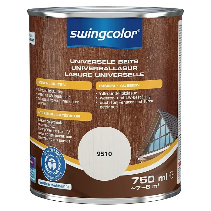 swingcolor Universele beits - Kalkwit, 750 ml, Zijdeglans - Vooraanzicht