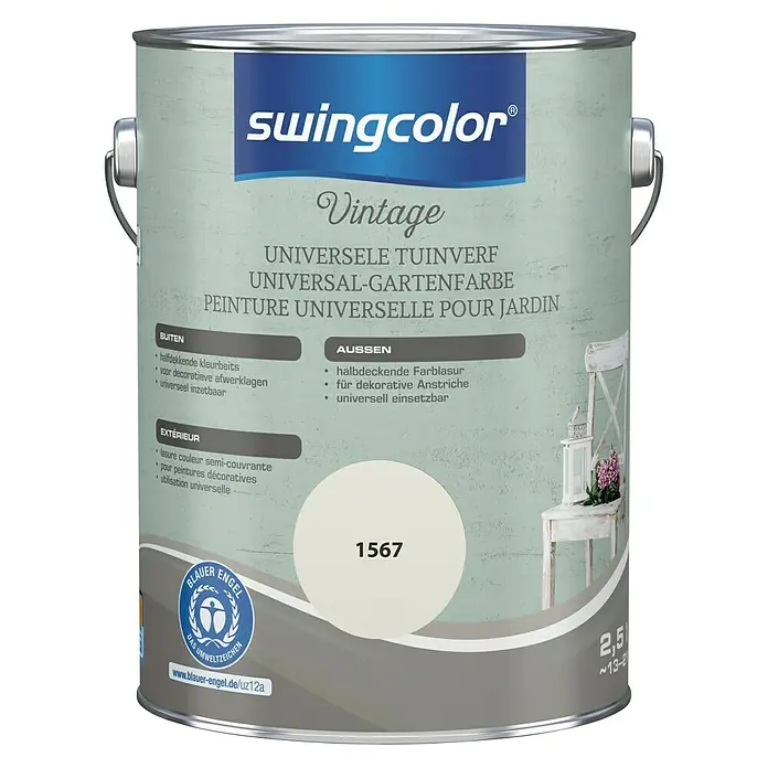 swingcolor Kleurbeits Universele Tuinverf - 2,5 l, Zijdewit, Zijdemat - Vooraanzicht