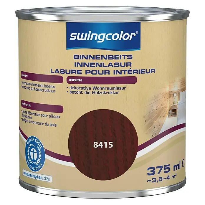 swingcolor Houtbeits voor binnen - Palissander, 375 ml, Zijdemat - Vooraanzicht