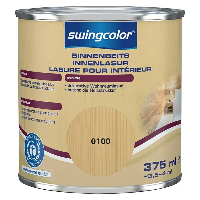 swingcolor Houtbeits voor binnen - Transparant, 375 ml, Zijdemat - Vooraanzicht