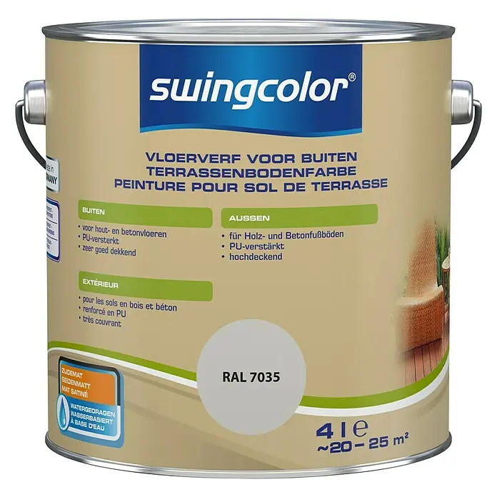 swingcolor Vloerverf voor buiten - Lichtgrijs, 4 l, Zijdemat - Vooraanzicht