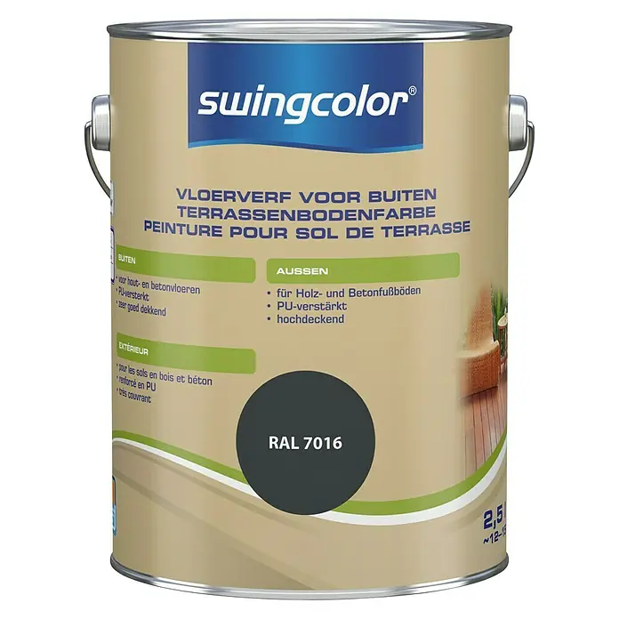 swingcolor Vloerverf voor buiten - Antracietgrijs, 2,5 l, Zijdemat - Vooraanzicht