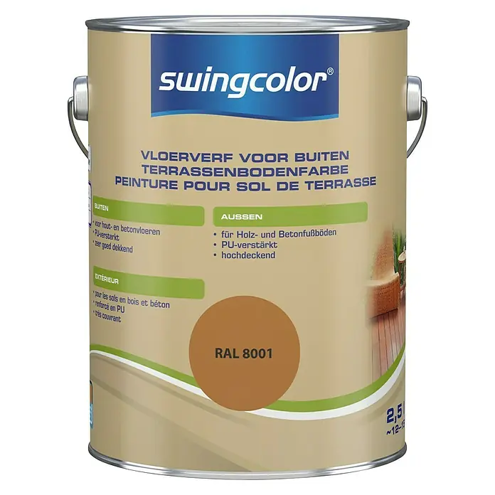 swingcolor Vloerverf voor buiten - Okerbruin, 2,5 l, Zijdemat - Vooraanzicht