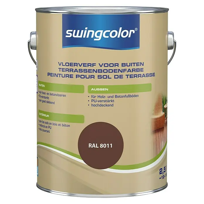 swingcolor Vloerverf voor buiten - Notenbruin, 2,5 l, Zijdemat - Vooraanzicht