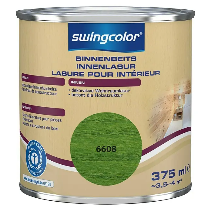 swingcolor Houtbeits voor binnen - Weidegroen, 375 ml, Zijdemat - Vooraanzicht