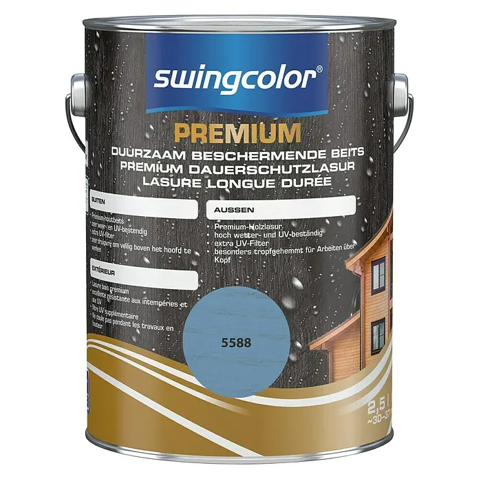 swingcolor Premium Houtbeits voor langdurige bescherming - 2,5 l, Aquablauw, Zijdeglans - Vooraanzicht