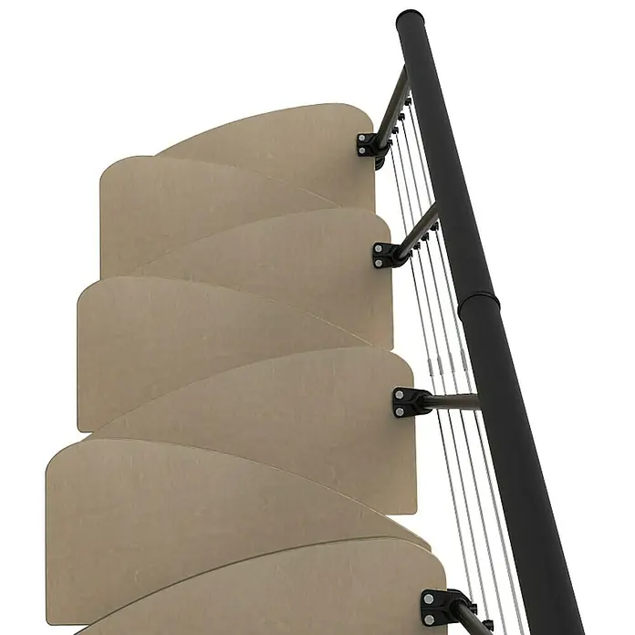 Fontanot Raumspartreppe Zen 2 Tube - Breite: 61 cm, Schwarz, Anzahl Steigungen: 13 Stk., Farbe Stufen: Birke Ulme Hell, Geschosshöhe: 250 cm - 304 cm - Ansicht von oben