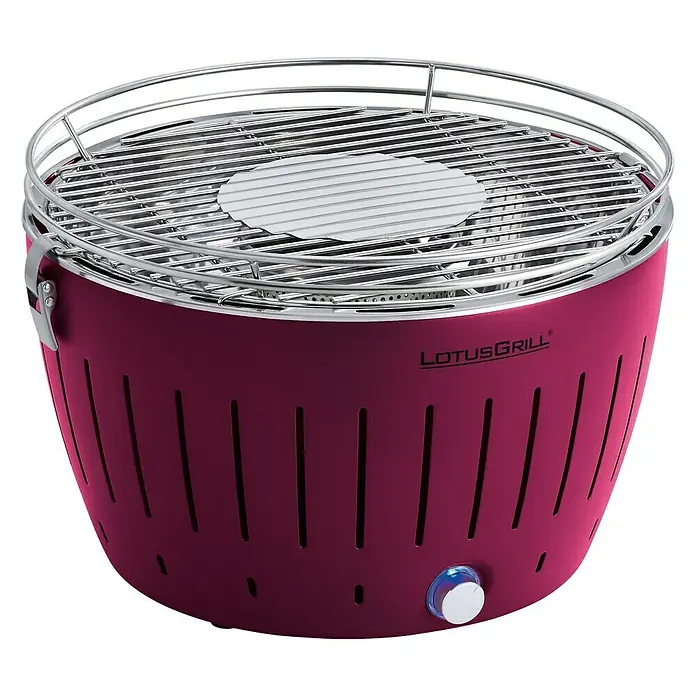 LotusGrill Raucharmer Holzkohlegrill - Pflaume, Hauptgrillfläche: Ø 32 cm - Vorderansicht
