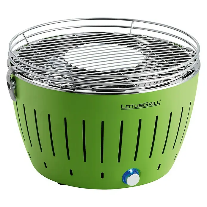 LotusGrill Barbacoa de carbón con poco humo - Verde lima, Superficie parrilla: Ø 34 cm - Vista frontal