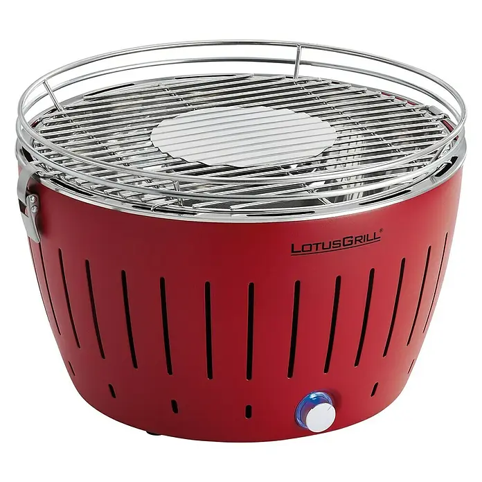 LotusGrill Barbacoa de carbón con poco humo - Rojo fuego, Superficie parrilla: Ø 34 cm - Vista frontal