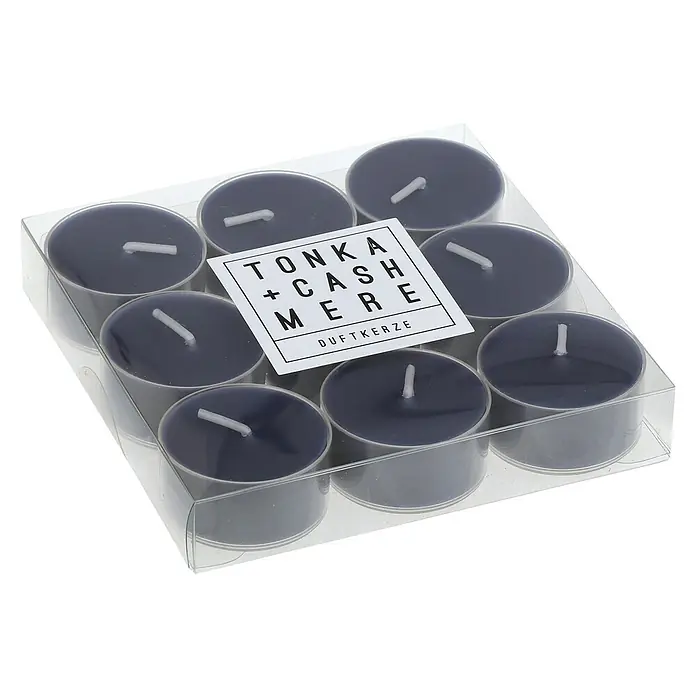 Teelichter Duft - 9 Stk., Blau, Tonka und Cashmere - Diagonale Ansicht