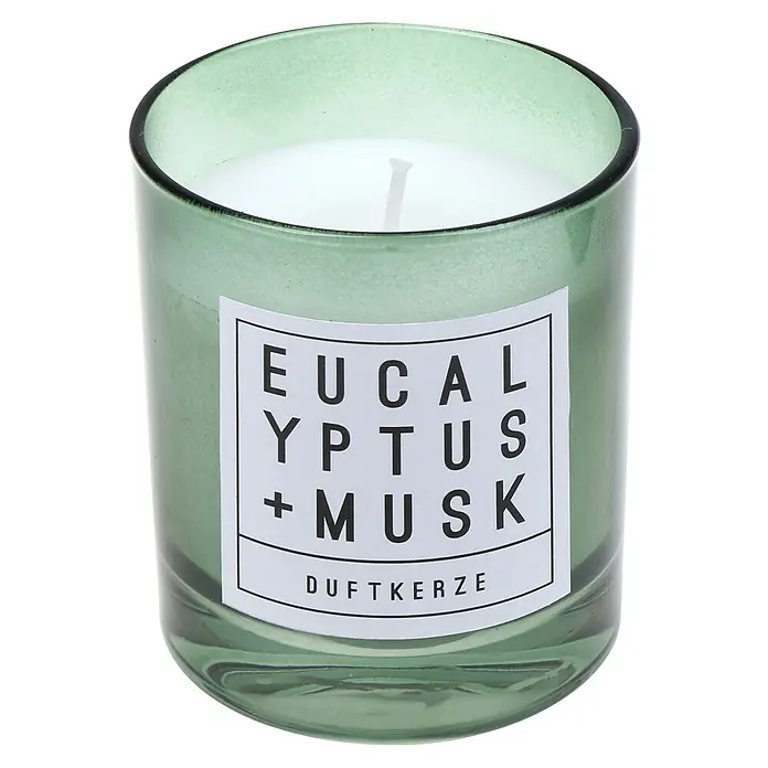 Duftkerze - Im Glas, Eucalyptus und Musk, Ø x H: 6,5 x 7,9 cm - Vorderansicht
