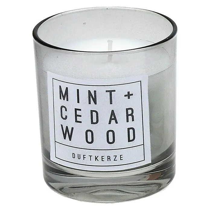 Duftkerze - Im Glas, Mint und Cedarwood, Ø x H: 6,5 x 7,9 cm - Vorderansicht