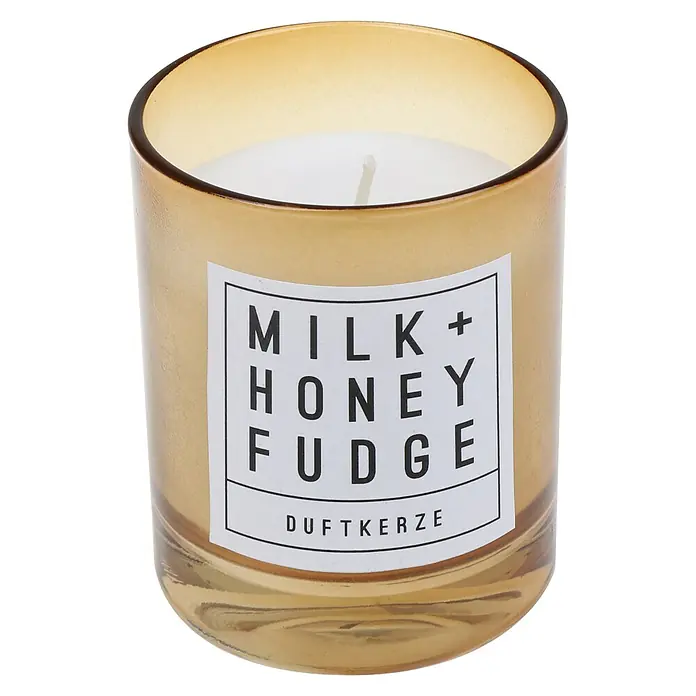 Duftkerze - Im Glas, Milk und Honeyfudge, Ø x H: 6,5 x 7,9 cm - Vorderansicht