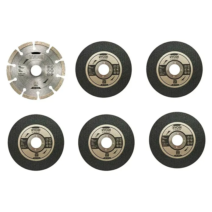 Ryobi Zubehör-Set RAK6AGD125 - 6 Stk., Passend für: Winkelschleifer 125 mm - Ansicht von oben