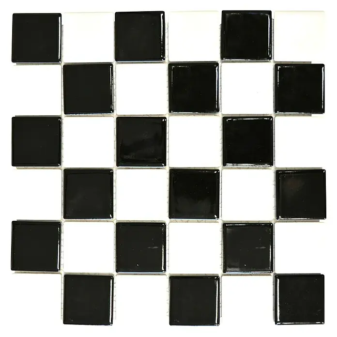 Mosaikfliese Quadrat CD 200 - 29,8 x 29,8 cm, Schwarz/Weiß, Glänzend - Ansicht von oben