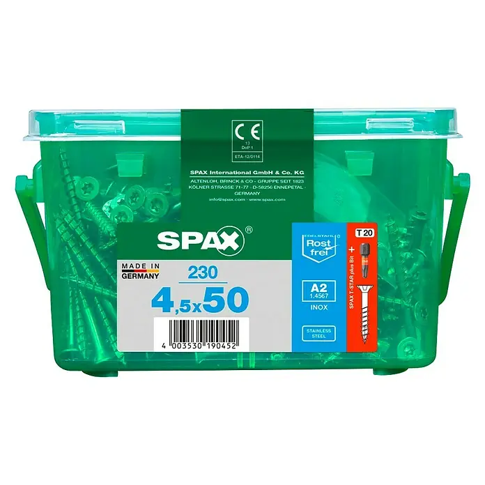 Spax Senkkopfschraube T-Star Plus - Ø x L: 5 x 50 mm, Edelstahl rostfrei A2, 230 Stk., Teilgewinde - Vorderansicht