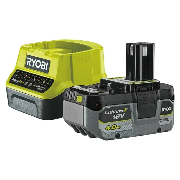 Ryobi ONE+HP Akku & Ladegerät RC18120-140X - 18 V, 4 Ah, 1 Akku - Diagonale Ansicht