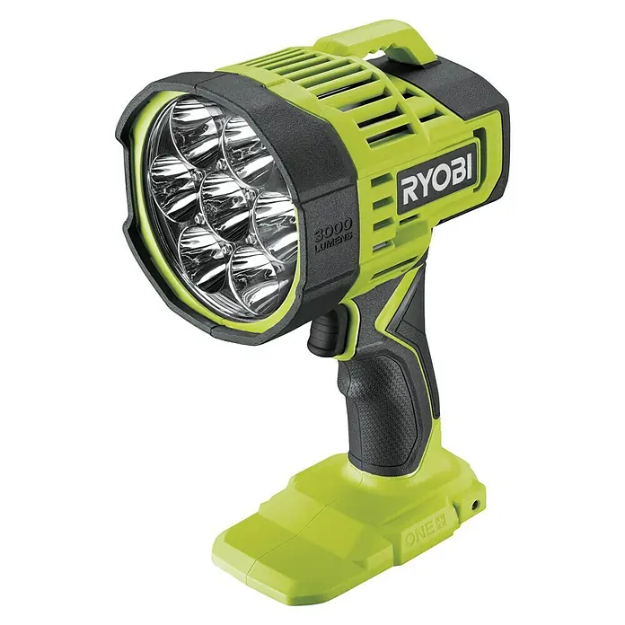 Ryobi ONE+ LED-Akkustrahler RLS18-0 - 18 V, Ohne Akku, 3.000 lm - Diagonale Ansicht