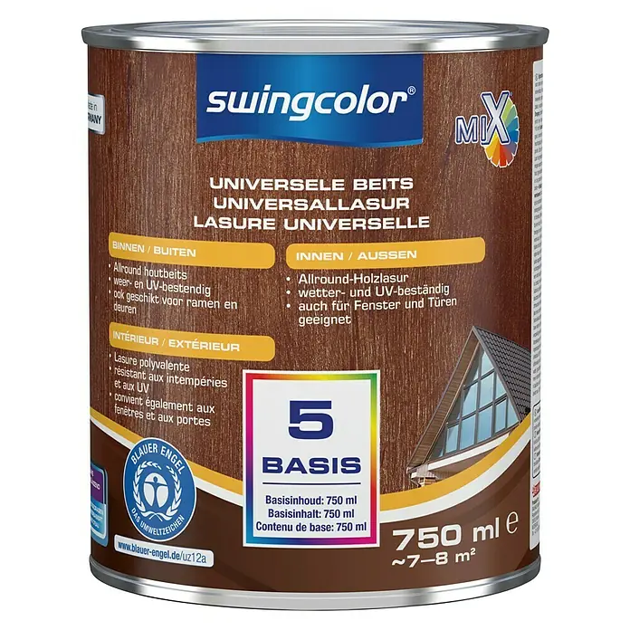swingcolor Mix Universele beits - Mengkleur basis, 750 ml, Zijdeglans - Vooraanzicht