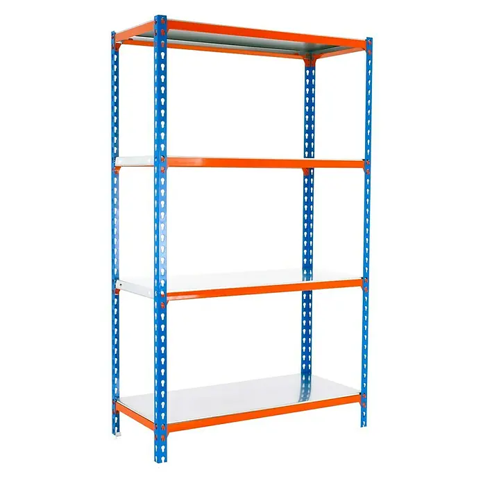 Simonrack Simonclick Estantería metálica - L x An x Al: 50 x 90 x 150 cm, Capacidad de carga: 180 kg/balda, Número de baldas: 4 ud., Azul/Naranja