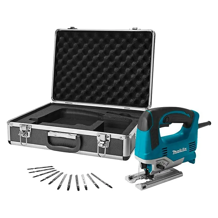 Makita Decoupeerzaag set JV0600X1 - 650 W, Aantal zaagbewegingen onbelast: 500 bpm - 3.100 bpm - Diagonaal zicht