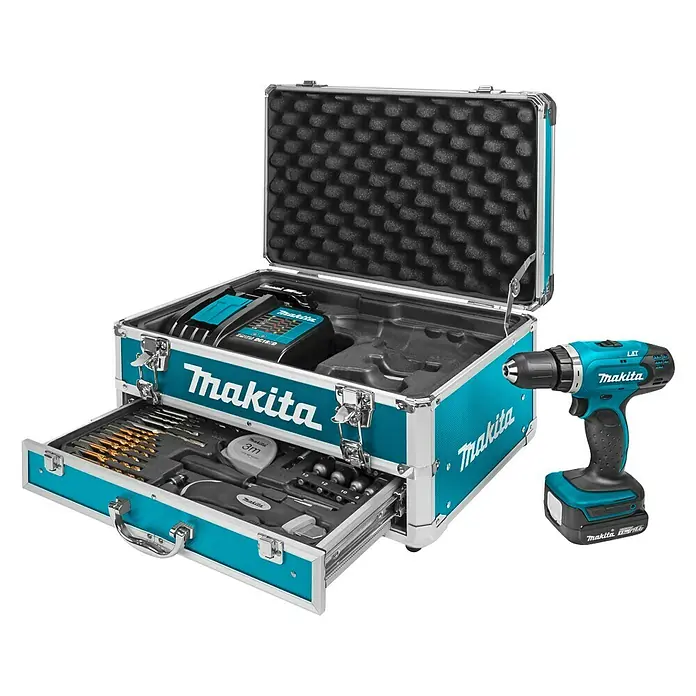 Makita Accuschroefboormachineset DDF343SYX3 - 14,4 V, 2 accu's, 1,5 Ah, 0 tpm - 1.300 tpm - Diagonaal zicht