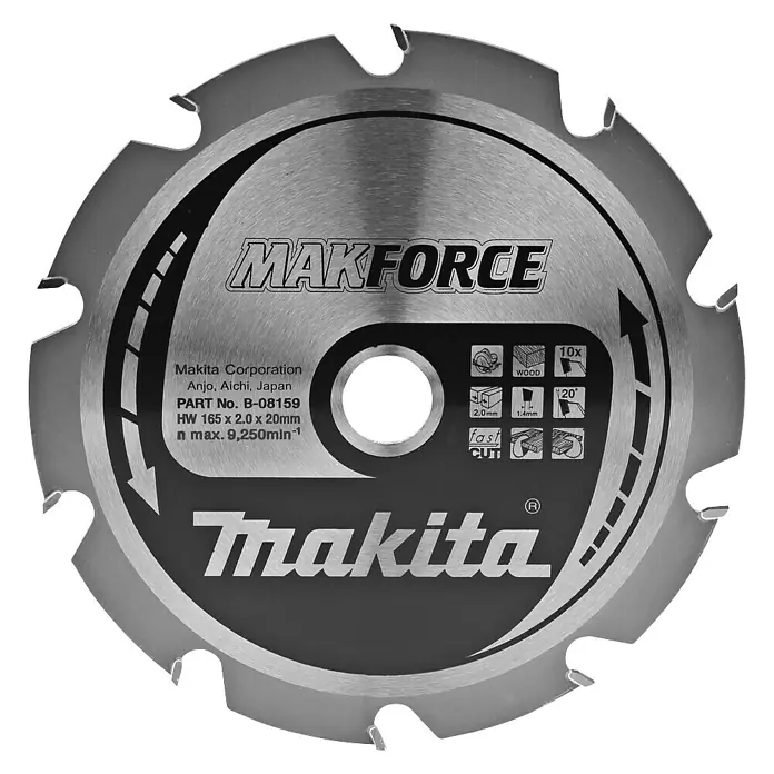 Makita Cirkelzaagblad Hout - 165 mm - Bovenaanzicht