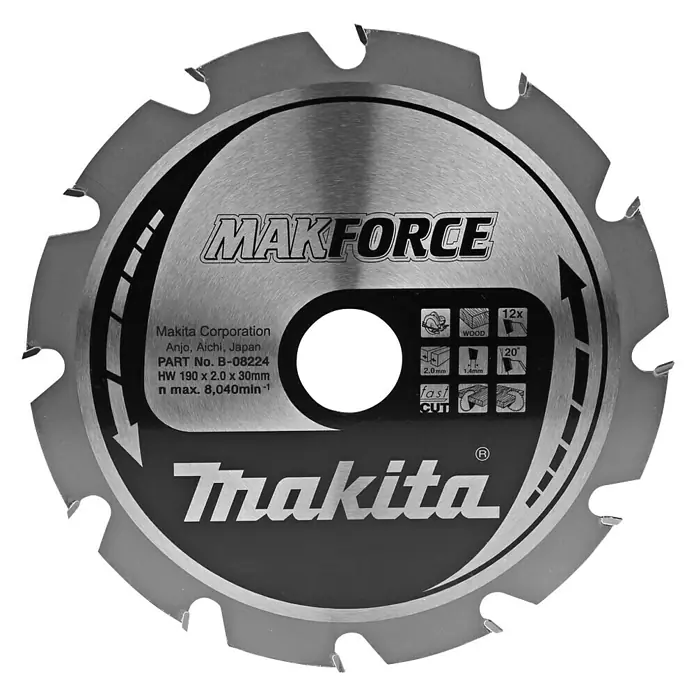 Makita Cirkelzaagblad Hout - 190 mm, 12 tanden - Bovenaanzicht