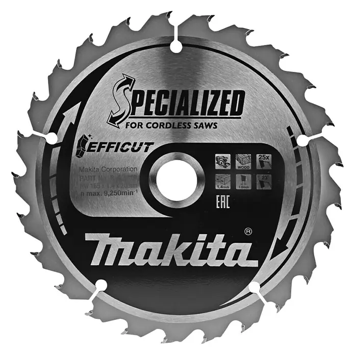 Makita Cirkelzaagblad Hout - 165 mm - Bovenaanzicht