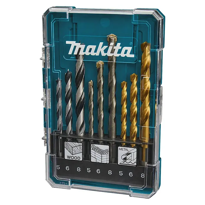 Makita Borenset Steen/Hout/Metaal - 9 -delig - Diagonaal zicht