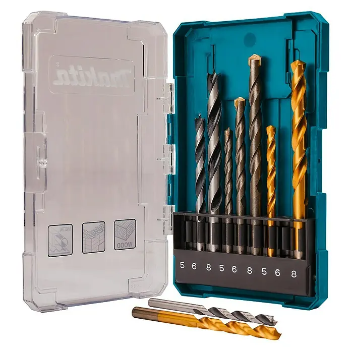 Makita Borenset Steen/Hout/Metaal - 9 -delig - Diagonaal zicht