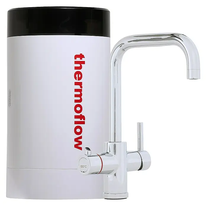 Thermoflow Untertischspeicher und Armatur 100 E - 5 l, 2.200 W, Temperaturbereich: 35 °C bis kochend, Armatur eckig - Diagonale Ansicht