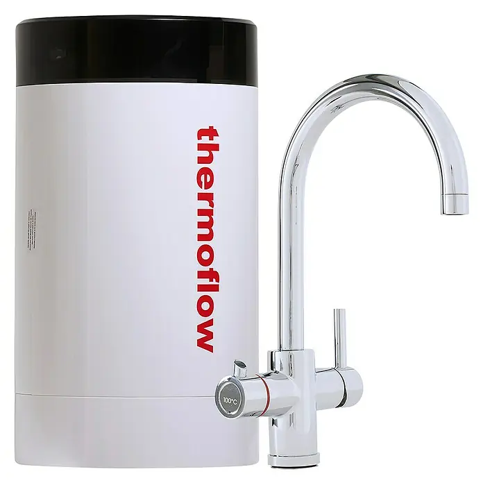 Thermoflow Untertischspeicher und Armatur 100 R - 5 l, 2.200 W, Temperaturbereich: 35 °C bis kochend, Armatur rund - Diagonale Ansicht