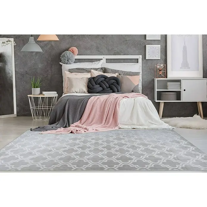 Kayoom Kurzflorteppich Monroe I - Grau/Blau, 170 x 120 cm, 100 % Polyester - Stimmungsaufnahme