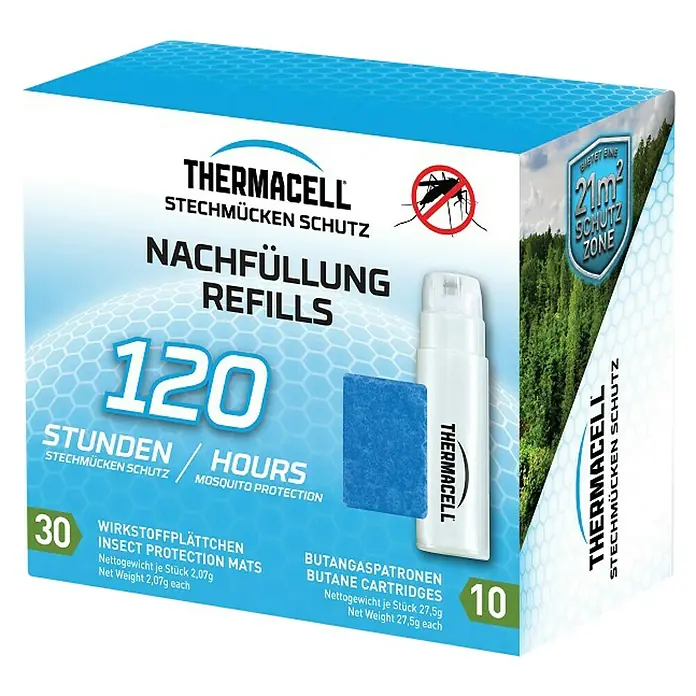 Thermacell Stechmückenschutz-Nachfüllpackung - 10 x Gaskartuschen, 30 x Wirkstoffplättchen - Diagonale Ansicht