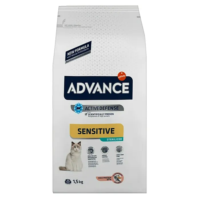 Affinity Advance Pienso seco para gatos Sensitive Esterilizados - 1,5 kg, Salmón - Vista frontal