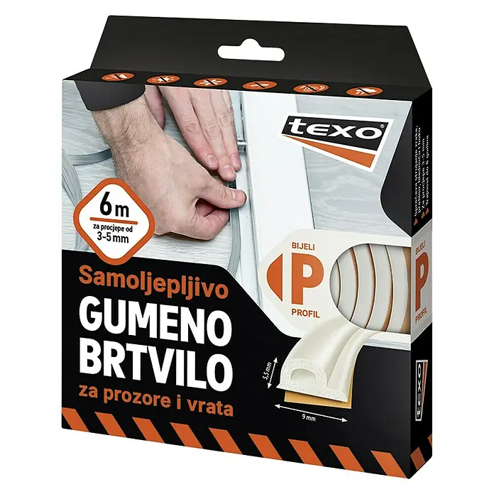 Texo Traka za brtvljenje - Bijele boje, 6 m x 9 mm, Širine otvora 2 – 5 mm - Dijagonalni pogled