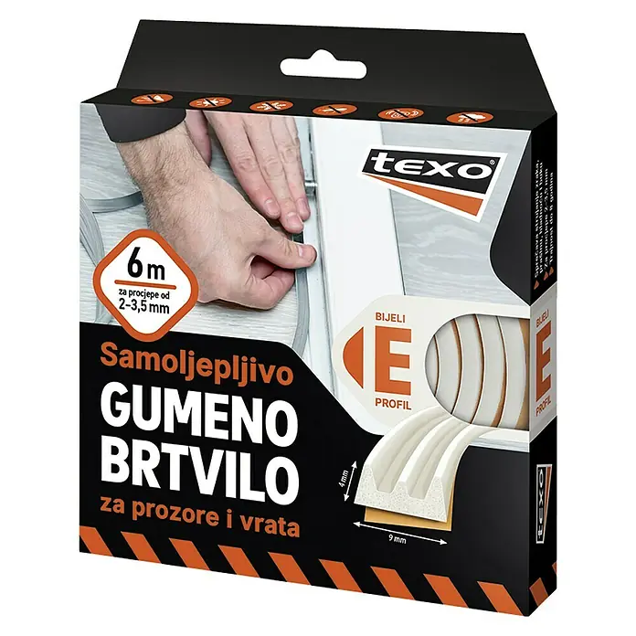 Texo Traka za brtvljenje - Bijele boje, D x Š: 6 m x 9 mm, Širine otvora 2 - 3,5 mm - Dijagonalni pogled