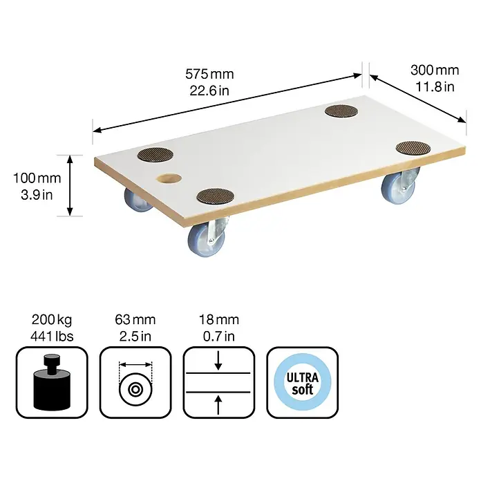 Wagner System Transportroller MM 1318 - L x B x H: 575 x 300 x 100 mm, Traglast: 200 kg - Skizze