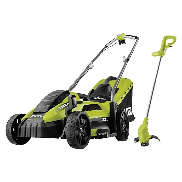 Ryobi Cortacésped eléctrico + recortabordes RLM13E33S - 1.300 W, Ancho de corte: 33 cm - Vista angular