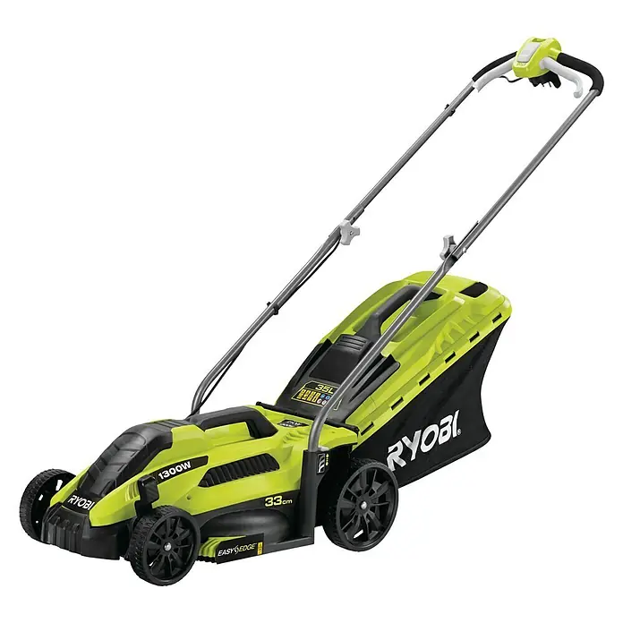 Ryobi Cortacésped eléctrico + recortabordes RLM13E33S - 1.300 W, Ancho de corte: 33 cm - Vista angular