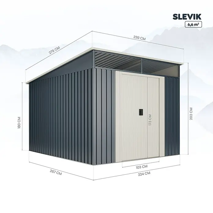 Hoggar Caseta para jardín Slevik - Antracita, Beige, 238 x 279 x 203 cm, Acero - Dibujo técnico