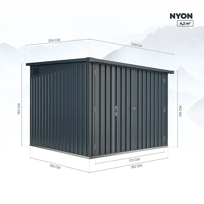 Okoru Caseta para jardín Nyon - Acero, Antracita - Dibujo técnico