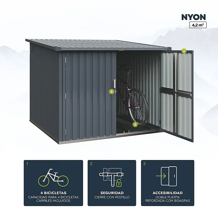 Okoru Caseta para jardín Nyon - Acero, Antracita - Dibujo técnico