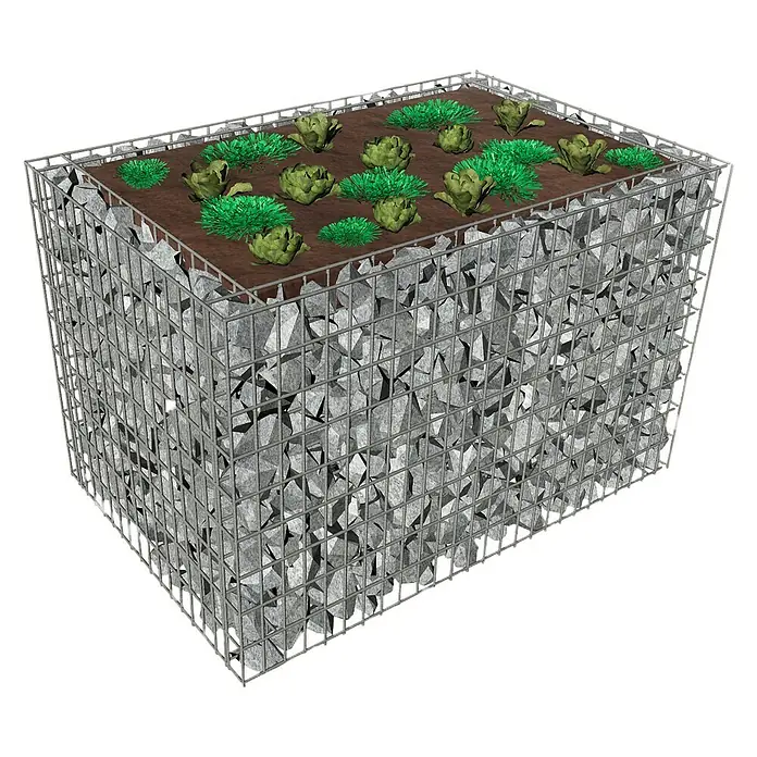 Min2C Gabionen-Hochbeet - 200 x 15 x 100 cm, Aluminium - Diagonale Ansicht