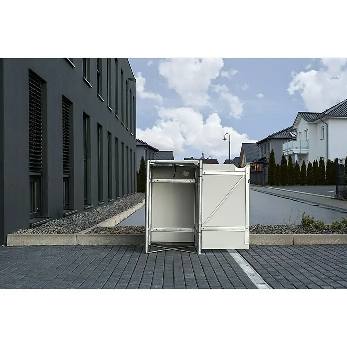 Hide Mülltonnenbox - 63,4 x 60,4 x 115,2 cm, Passend für: 1 Mülltonne 110 - 140 l, Kunststoff, Grau - Anwendungsbeispiel