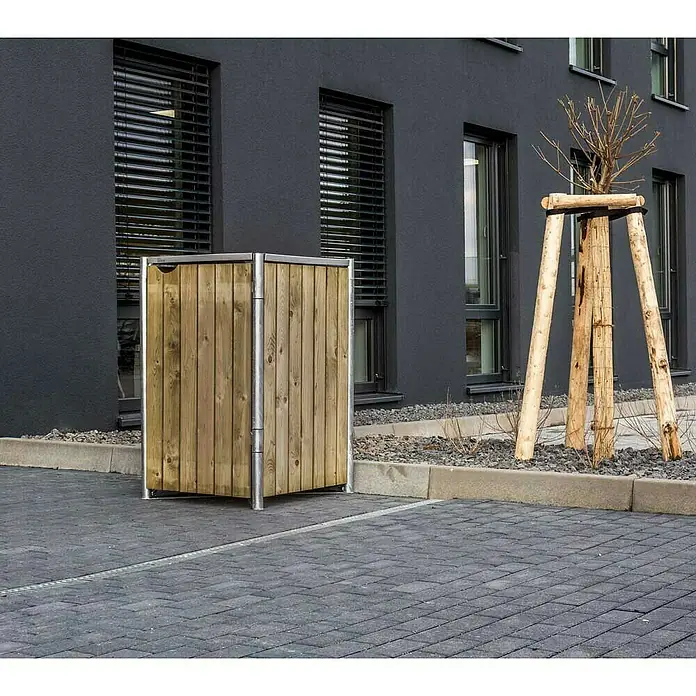 Hide Mülltonnenbox - 63,4 x 60,4 x 115,2 cm, Passend für: 1 Mülltonne 110 - 140 l, Holz, Natur - Stimmungsaufnahme