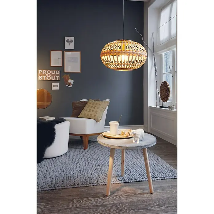 Eglo Pendelleuchte rund Amsfield - 60 W, Ø x H: 380 mm x 110 cm, Braun, E27 - Stimmungsaufnahme