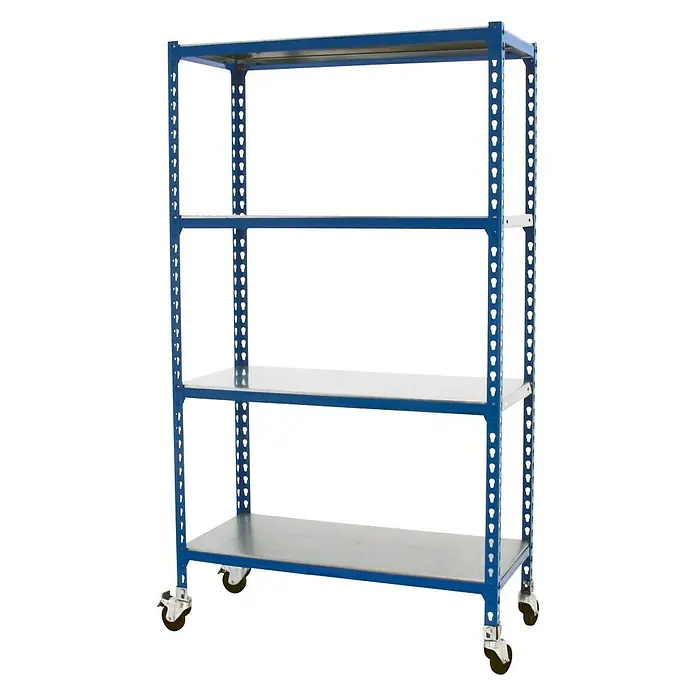 Simonrack Simonclick Estantería metálica Mobile Superplus - L x An x Al: 30 x 110 x 157,5 cm, Capacidad de carga: 75 kg/balda, Número de baldas: 4 ud., Inserción, Azul - Vista angular